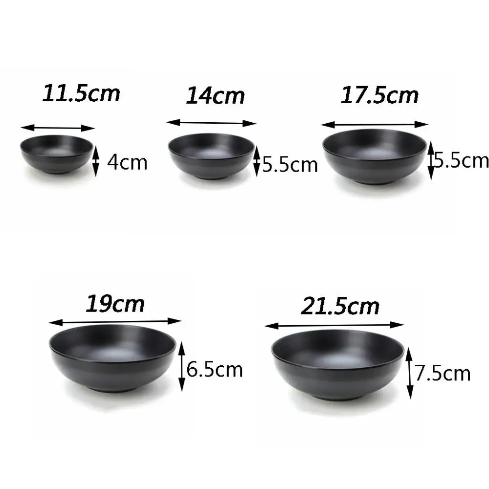 Melamine Bowl Tableware Japanese Style Ramen Bowl Imitation Porcelain Noodle Container Porridge Rice Soup Black Bowl For Home