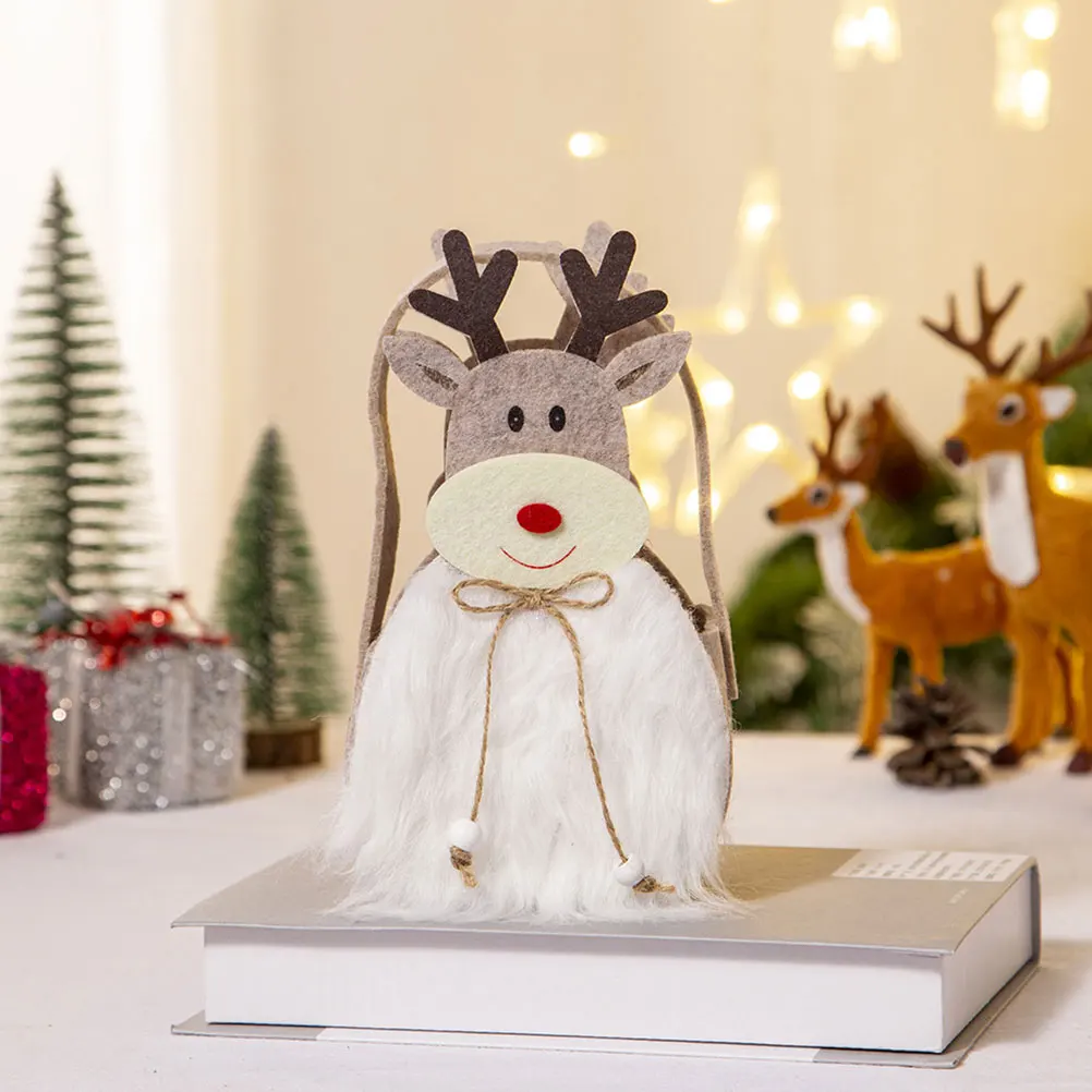 

2Pcs Christmas Gift Bags Light Grey Xmas Decor Party Favor Pouches Storage Containers For Kids Snacks Sweets Holiday Packing