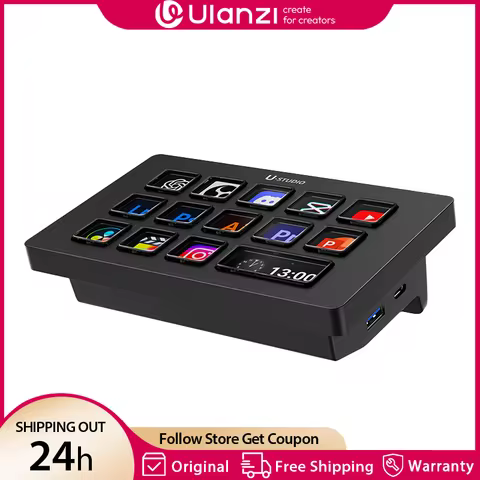 Ulanzi D200H 7 in 1 Stream Deck with 13 DIY Keys Stream Controler Keyboard for OBS Live PC Youtube Content Creation SD/TF/USB3.0