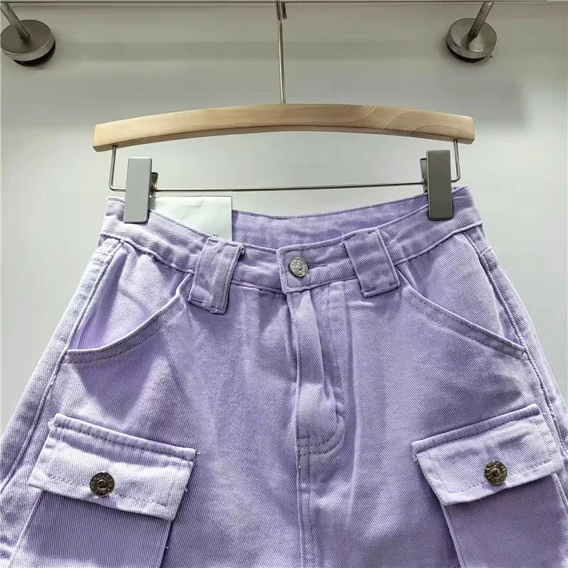 2024 New Arrival Women Summer New Mini Pocket Denim Cargo Shorts Skirts Women Fashion High Waist Straight A-line Shorts Skirt