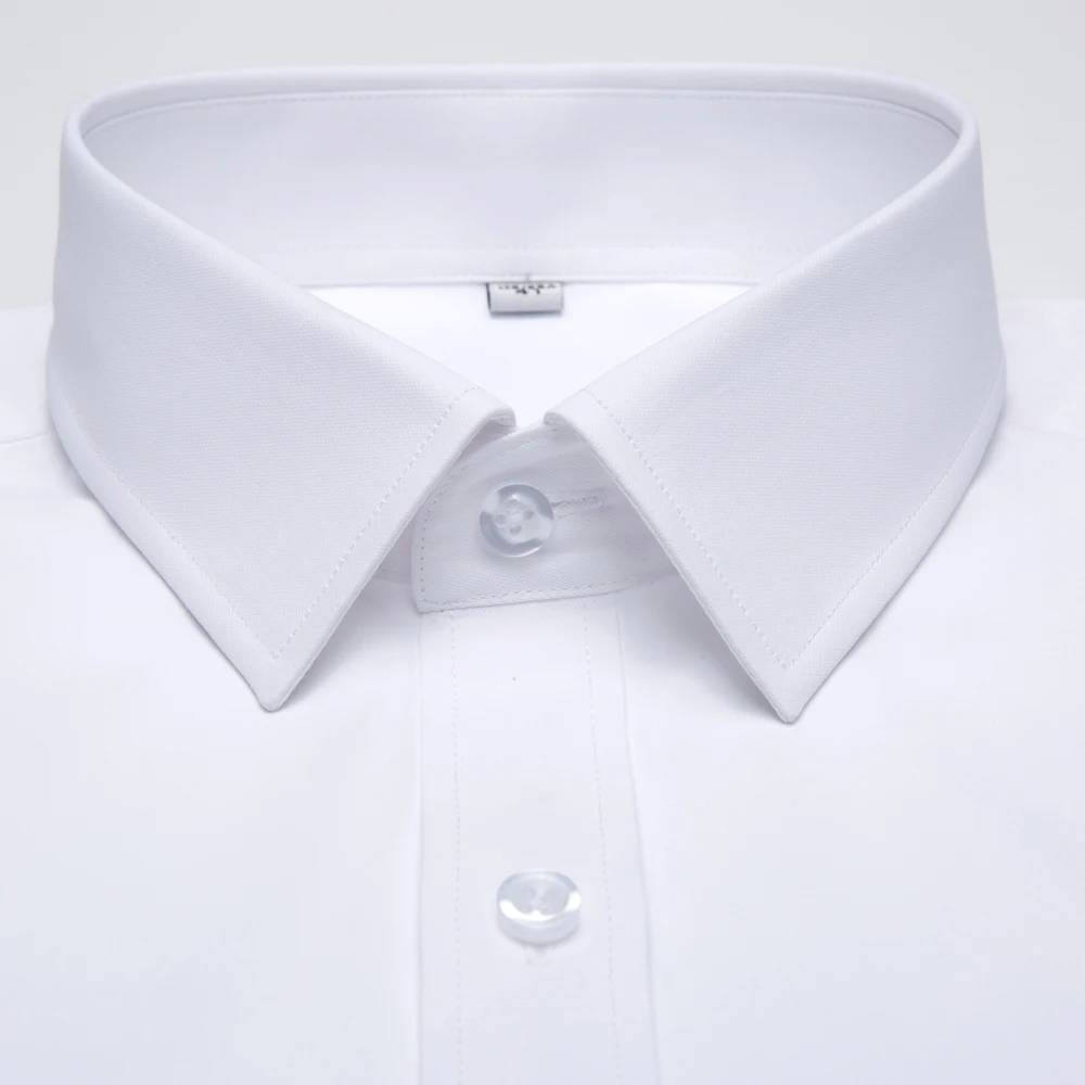 흰색 단색 남성용 긴 소매 드레스 셔츠, 클래식 스프레드 칼라 레귤러 핏 연중 전문 오피스 비즈니스웨어