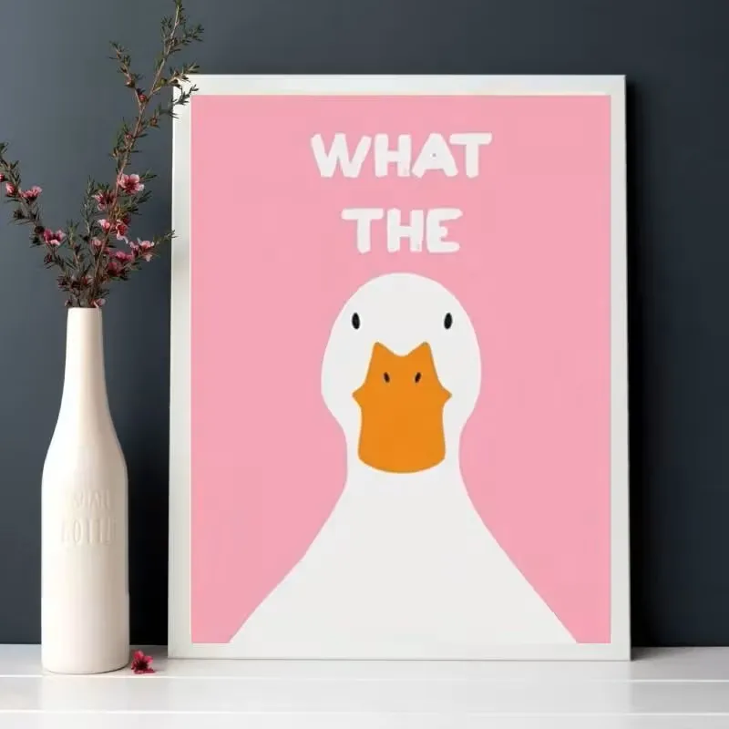 

Duck Wall Art with Pink Background White Text Along with Orange-billed Duck Pattern Canvas Poster Modern Festive Home Decoration