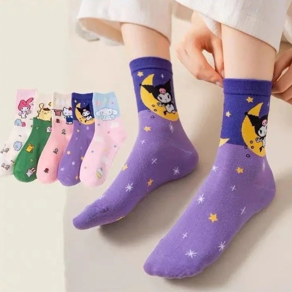 

5 шт. новые милые детские носки Sanrio, милые стильные носки с героями мультфильмов «Hello Kitty», доступны в дизайнах Kuromi My Melody