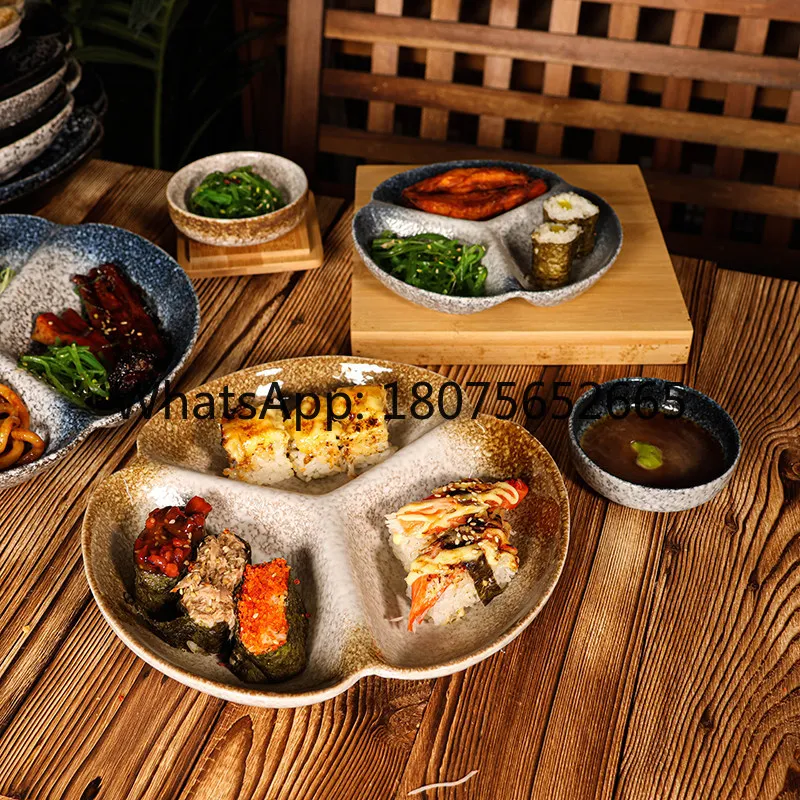 Ceramic 3-point grid platter fitness quantitative fat loss breakfast meal creative plate