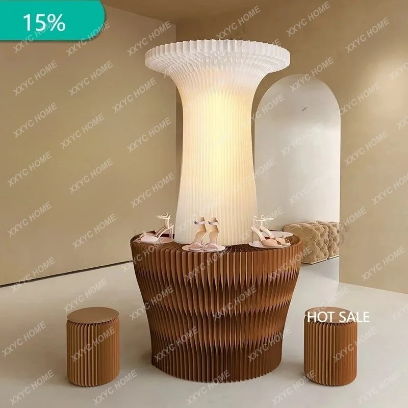 XXPaper Display Rack Middle Stream Lamp Post Art Display Rack with Light Simple Store Booth