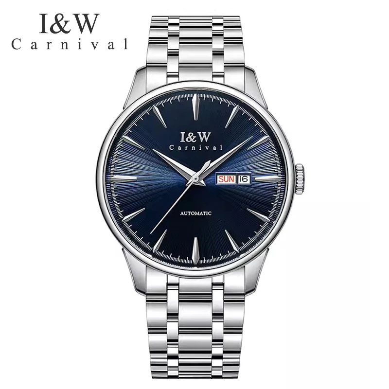 IW Top Brand Luxury Automatic Watch Men Business Date Silver Blue Dial Waterproof Wristwatch MIYOTA Mechanical Movement Reloj