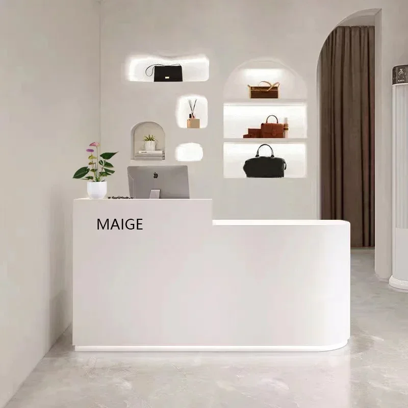 

White Luxury Reception Desk Modern Small Checkout Shop Reception Counter Restaurant Study Escritorio Office