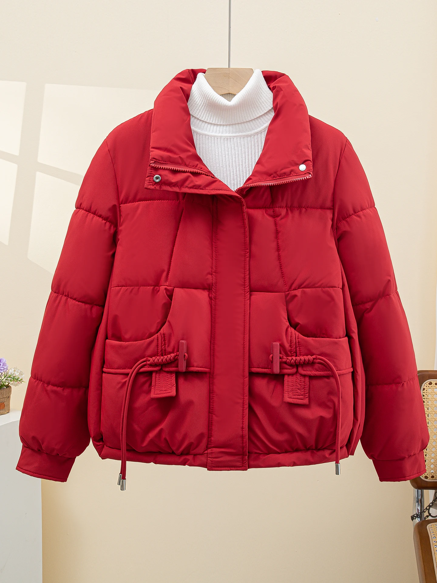Jaqueta de Inverno de Algodão para Mulheres, Versão Coreana 2025, Ajuste Solto, Casaco com Gola Alta para Mulheres
