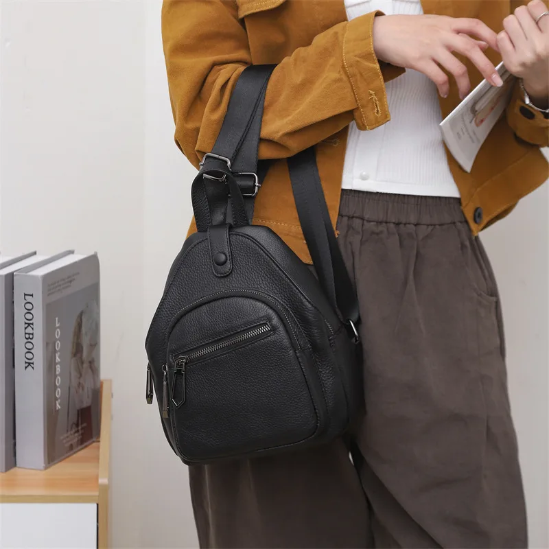 Small Real Cow Leather Backpack Woman Anti-theft Ladies Travel Shoulder Bag Casual Genuine Leather Bagpack