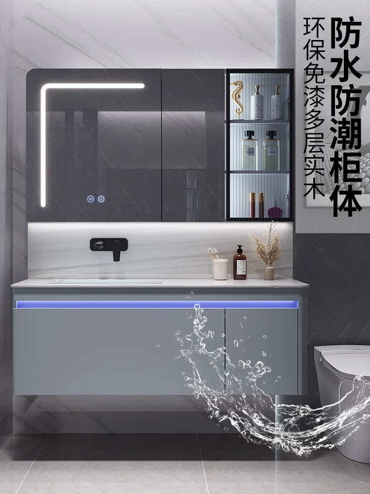 Cabinet With Sink Furniture Nordic Bathroom Vanity Combination Set Modern Minimalist Washstand Stone Slab One Basin Hand Wash