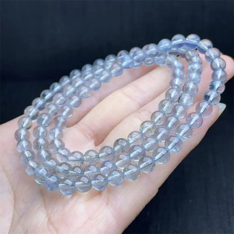 6MM Natural Aquamarine Triple Circle Bracelet Fashion Crystal Gemstone Jewelry Reiki Healing Gift For Women 1PCS