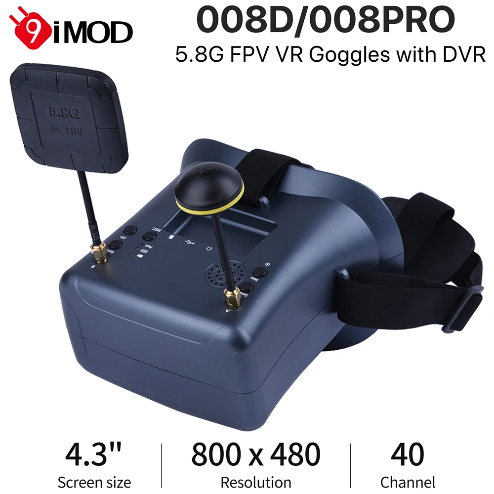 9IMOD 5.8G FPV VRゴーグル 008D 008DPRO FPVゴーグル 40CHレシーバー 4.3インチ 800x480 IPS FPVゴーグル DVR付き レーシングドローン用