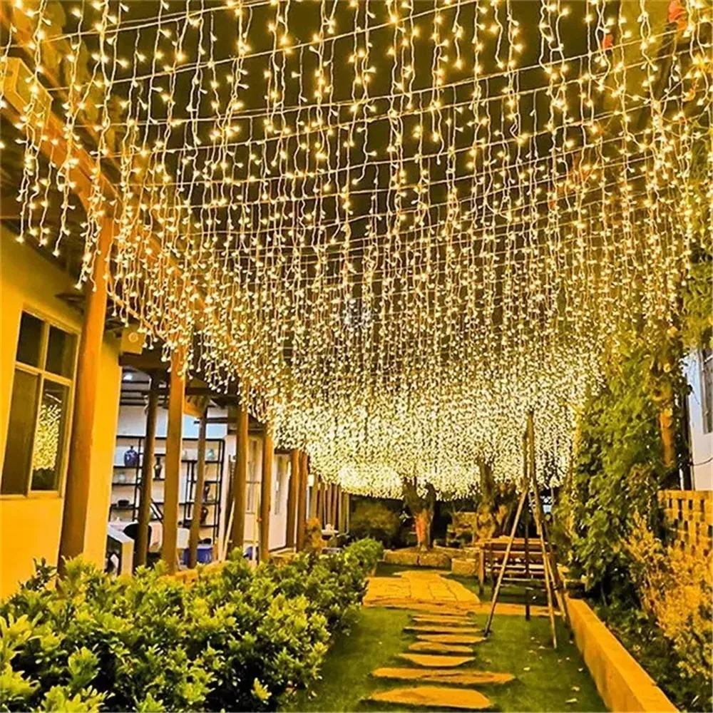 EU/US Plug 8 Modes Led Icicle Fairy String Lights Garlands Christmas Decorations for Home Outdoor Indoor Wedding New Year