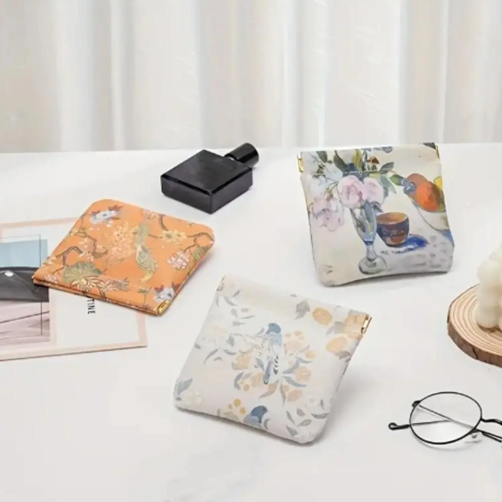 Fashion PU Coin Purses Waterproof Flower Bird Print Cosmetic Bag Automatic Closing Coin Pouch Women