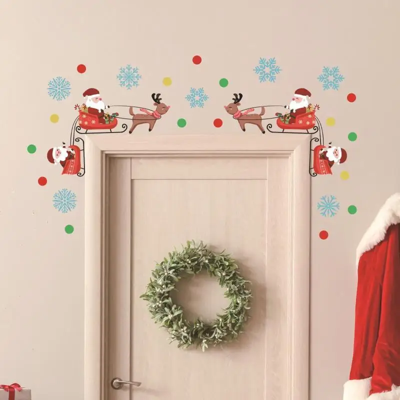 3Pcs Xmas Window Decals Santa Snowflake Christmas Tree Wave Dot Stickers Self Adhesive Holiday Party Home Wall Decoration