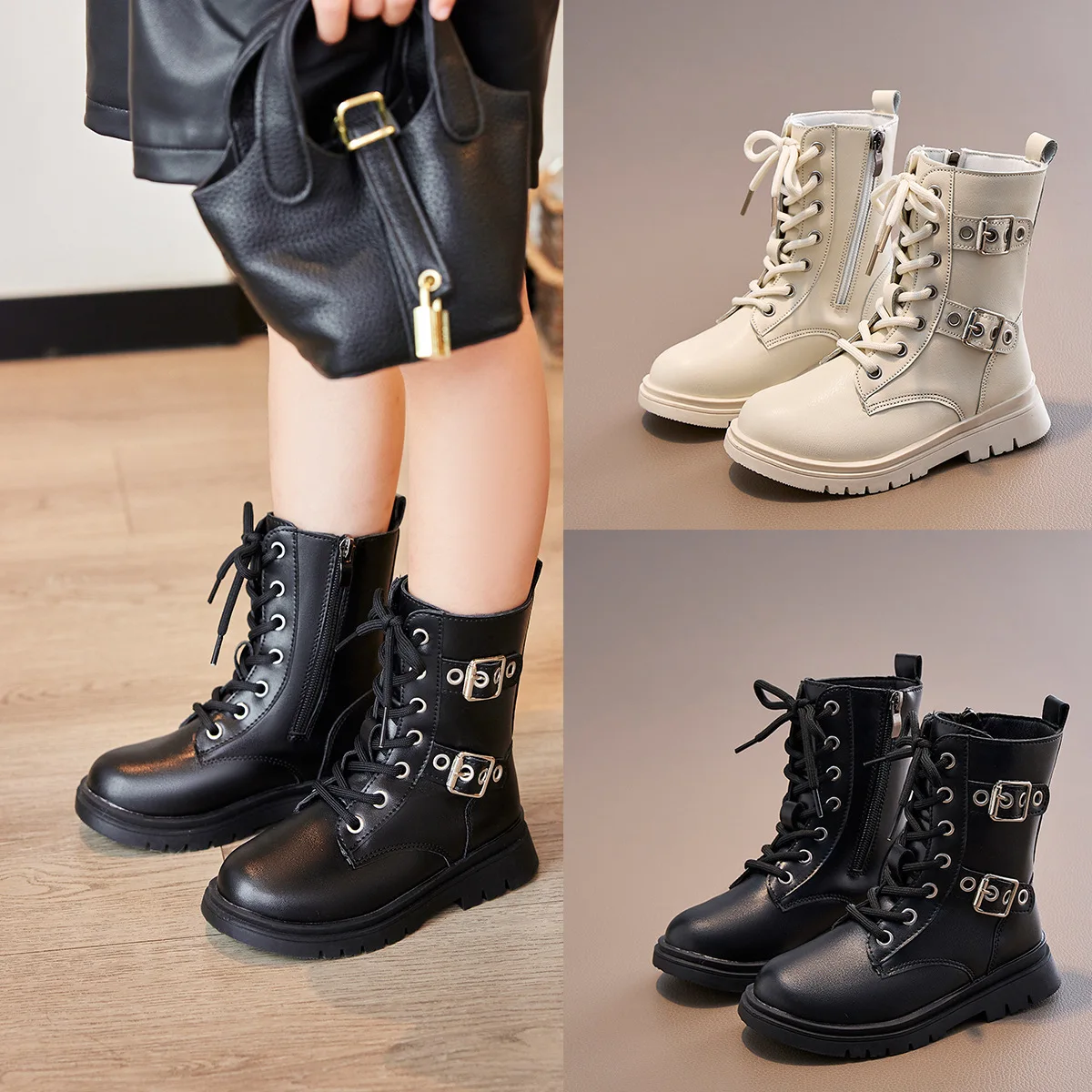2026 Kids Fashion Little Girl Shoes Child Sneaker Autumn short Boots Girl Middle Tube Boots for children White Black long boots