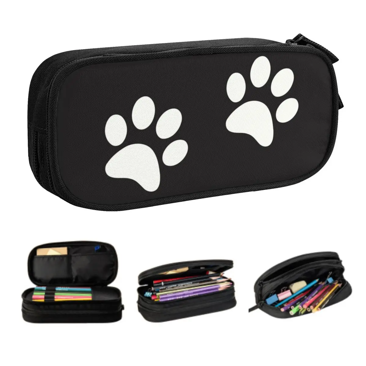 Custom Dog Footprint Cute Pencil Cases Girl Boy Large Storage Animal Paw Pencil Bag Pouch Students Stationery