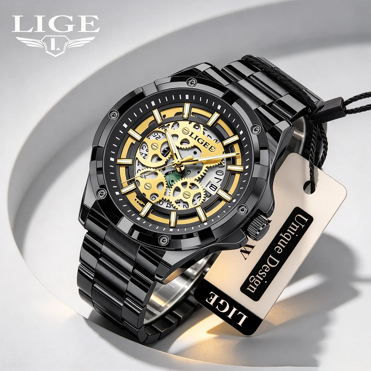 LIGE 2026 Luxury Fake Automatic Mechanical Watch Fashion Steampunk Dial Men Skeleton Watches Male Orologio Man Relogio Masculino