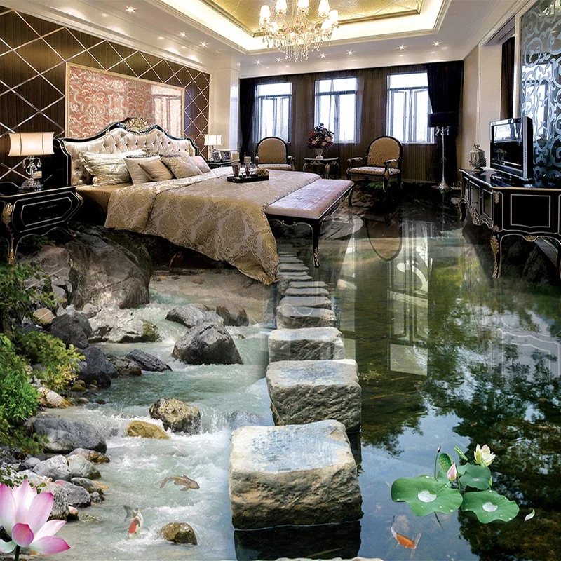 

Custom 3D Photo Wallpaper Small Creek Stone Pier Bridge 3D Floor Murals PVC Waterproof Self-adhesive Mural Wallpaper Home Decor