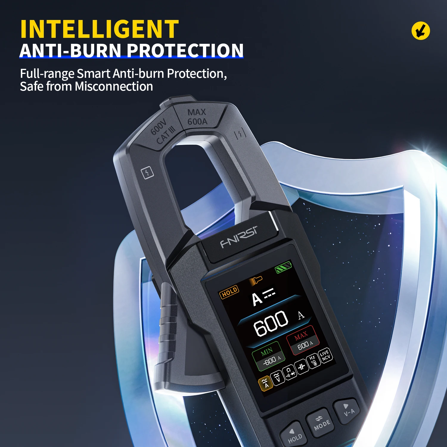 FNIRSI DMC-100 مقياس متعدد من نوع المشبك التلقائي الذكي عالي الدقة مقياس التيار الكهربائي مع مسبار درجة الحرارة
