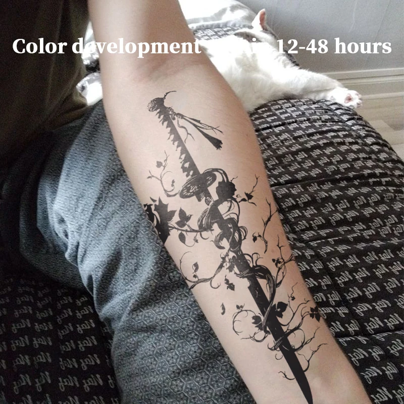 Dark Aesthetic Vine Sword Herbal Juice Tattoo Sticker Waterproof Semi‑Permanent Japanese Style Temporary Tattoo For Forearm