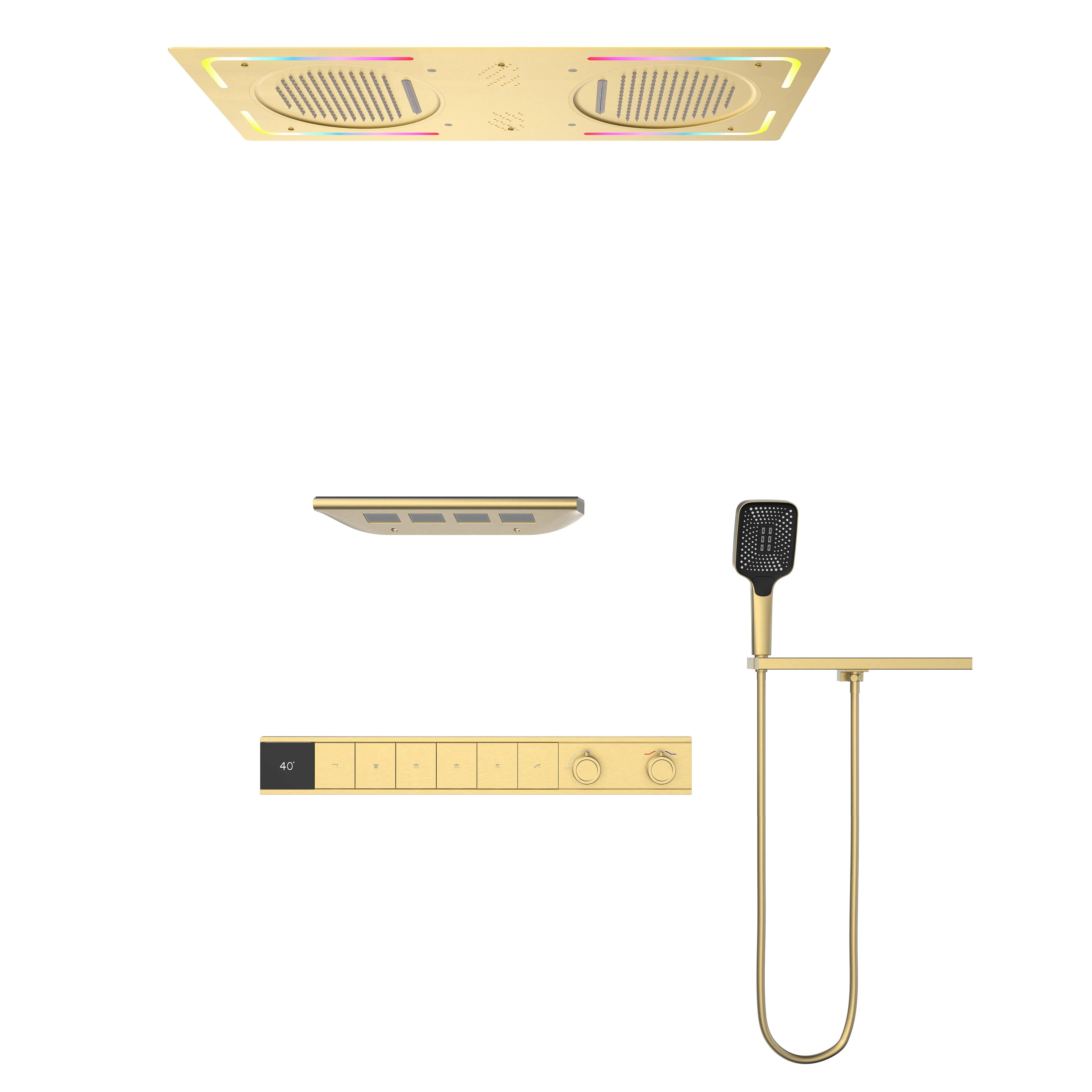 6-Function Concealed Mounted Brass Thermostatic Shower Head Hot Water Back Spray with Pause for Hotel Bathroom Sets