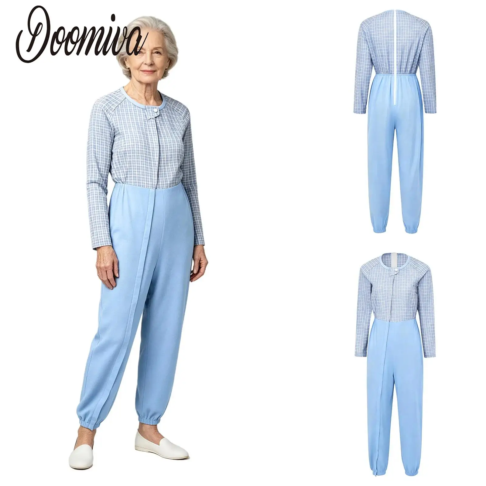 Women Alzheimer Elderly Anti-Strip Adaptive Jumpsuit Long Sleeve Printed Nursing One-pieces for Dementia Elderly Special Needs