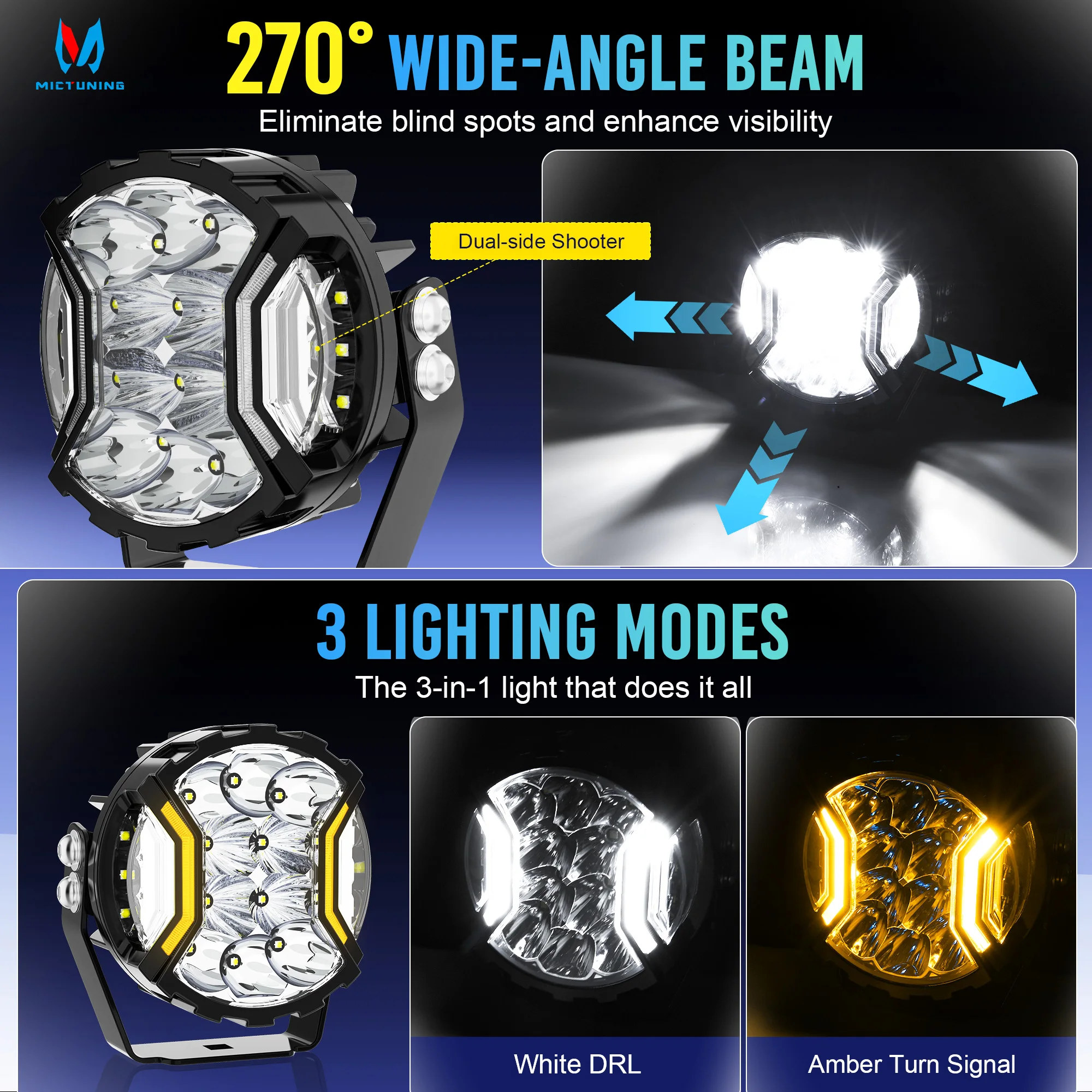 

MICTUNING 4inch Round Driving Lamps White Daytime Running Lights with Amber Turn Signals with Harness for Truck Offroad Pickup