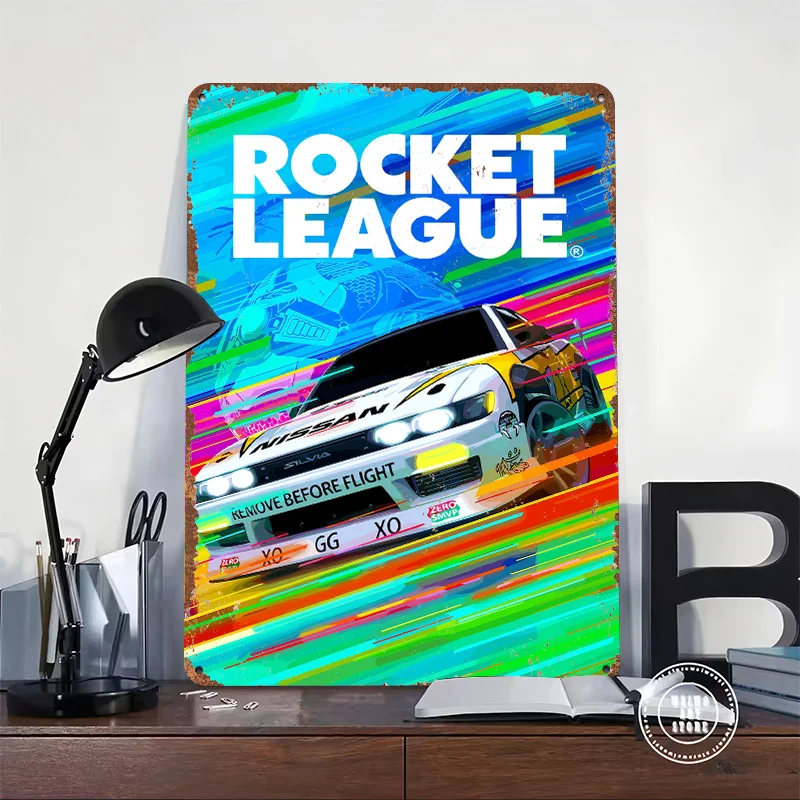 Rocket League Nissan Silvia Car Tinplate Poster Customized Wall Art Retro Vintage Metal Signs for Fans Home Decor Accessories