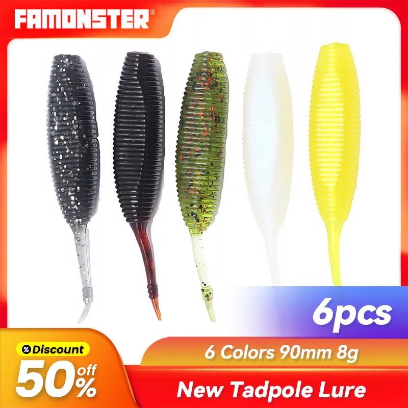 Famonster Sinking Soft  lures Sea Fishing Tadpole Bait 8g 90mm Winter Fishing Bait Pike BassTrout Silicone T Tail Worms Floating