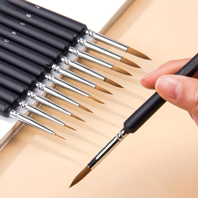 11 Micro Brushes, Durable Small Yellow Wolf Brush - Suitable for Acrylic, Oil, Watercolor, Face, Nail, Scale Model Painting