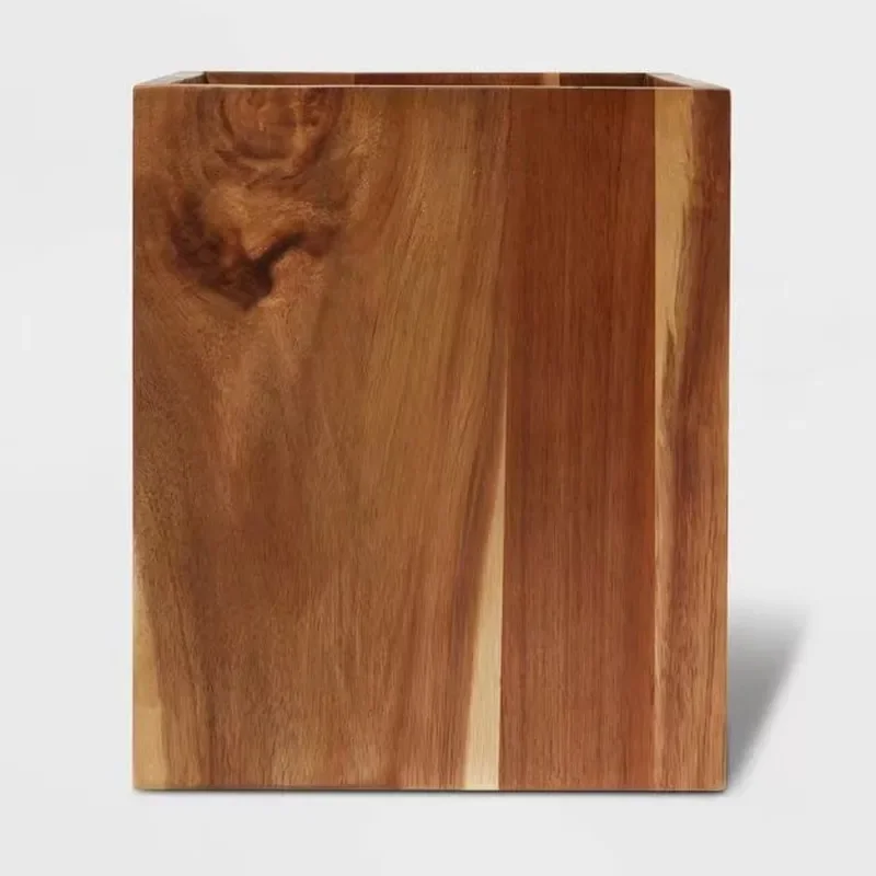 Solid Wood American Style Trash Can Creative Wooden Waste Bin for Hotel B&B Home Office Decorative Garbage Container