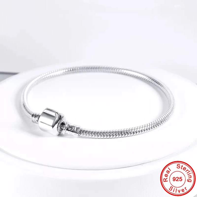 LMNZB Tibetan Silver Charms Bracelet for Women Fine Jewelry Thick 3mm Soft/smooth Snake Bone Basic Chain Bracelet 16-23CM