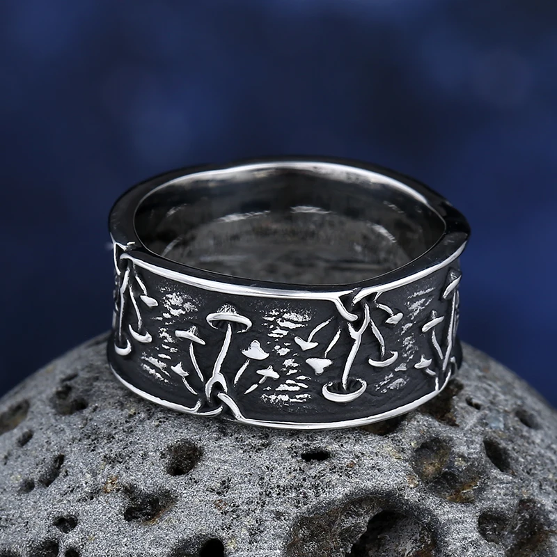 Fashion Style Stainless Steel Mushroom Ring Fashion Men And Women Retro Punk Hip Hop Jewelry Ring For Man Wholesale 2022 V194