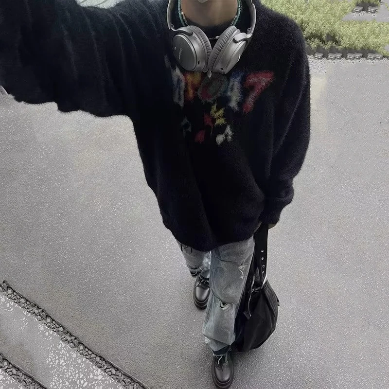 

Japanese Sle Color Blo Knitwear round Ne Men's Autumn Winter New Large Size 300 Pou Fat Person Fake Mink Coat