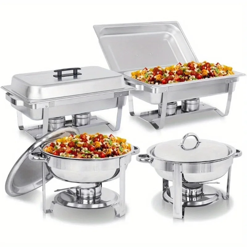 Stainless Steel Combo 2 Round Chafing Dish Buffet Set and 2 Rectangular Chafers