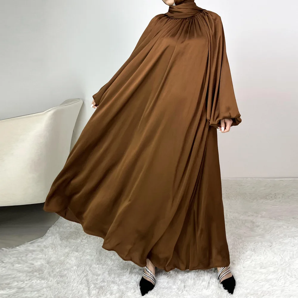 Eid Muslim Party Dress for Women Abaya Jalabiya Satin Long Dresses Casual Plain Morocco Kaftan Vestidos Ramadan Gown Robe 2024