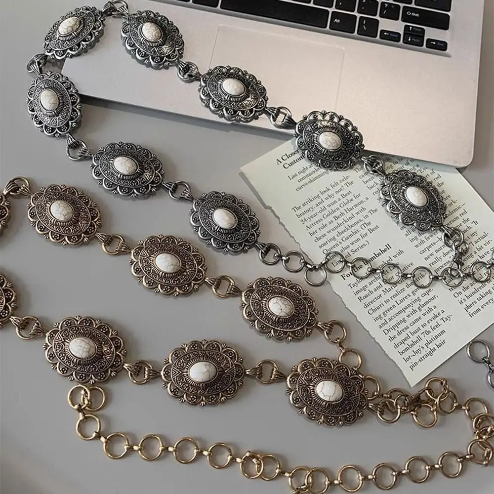 

Retro Flower Metal Waist Chain Vintage Silver Bohemian Style Waistband Waist Jewelry Golden Ethnic Style Belt Dress Accessories