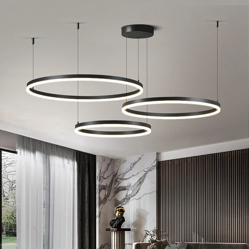 Nordic Minimalist Led Chandelier Circle Living Room Bedroom Restaurant Study Ceiling Pendant Lights Creative Lighting Decoration