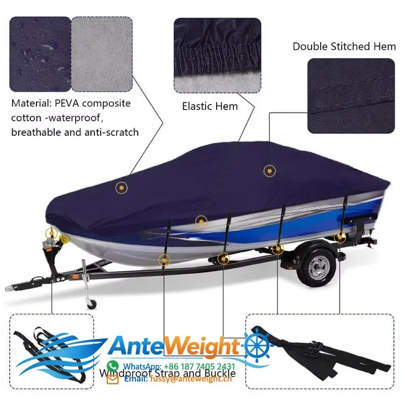Waterproof Boat Cover 600D Oxford Fabric Heavy Duty Marine Grade UV Resistant Trailerable Protection Yacht Accessory