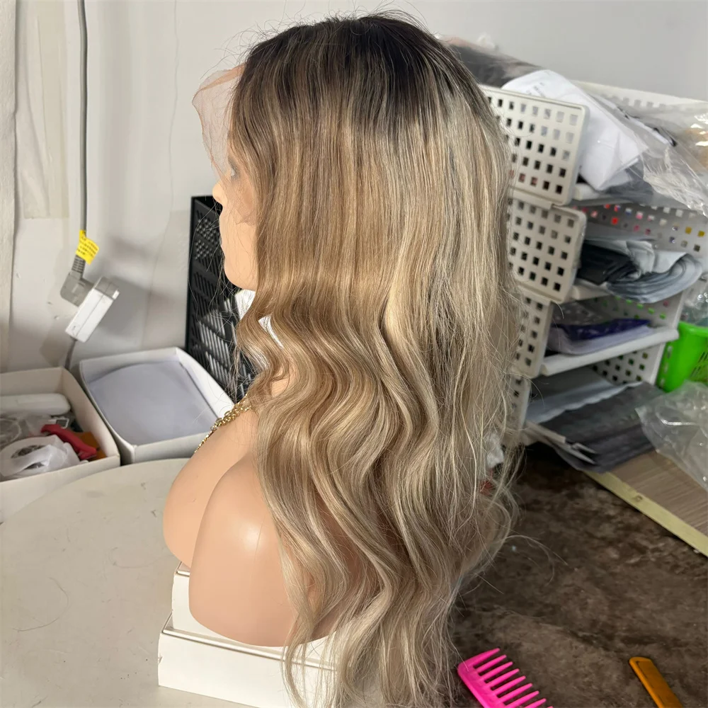 

Clearance Ready To Ship 22Inch 150% 13x4 Lace Front Wig Ash Blonde Highlights Straight Wig 100% Brazilian Human Hair Wigs