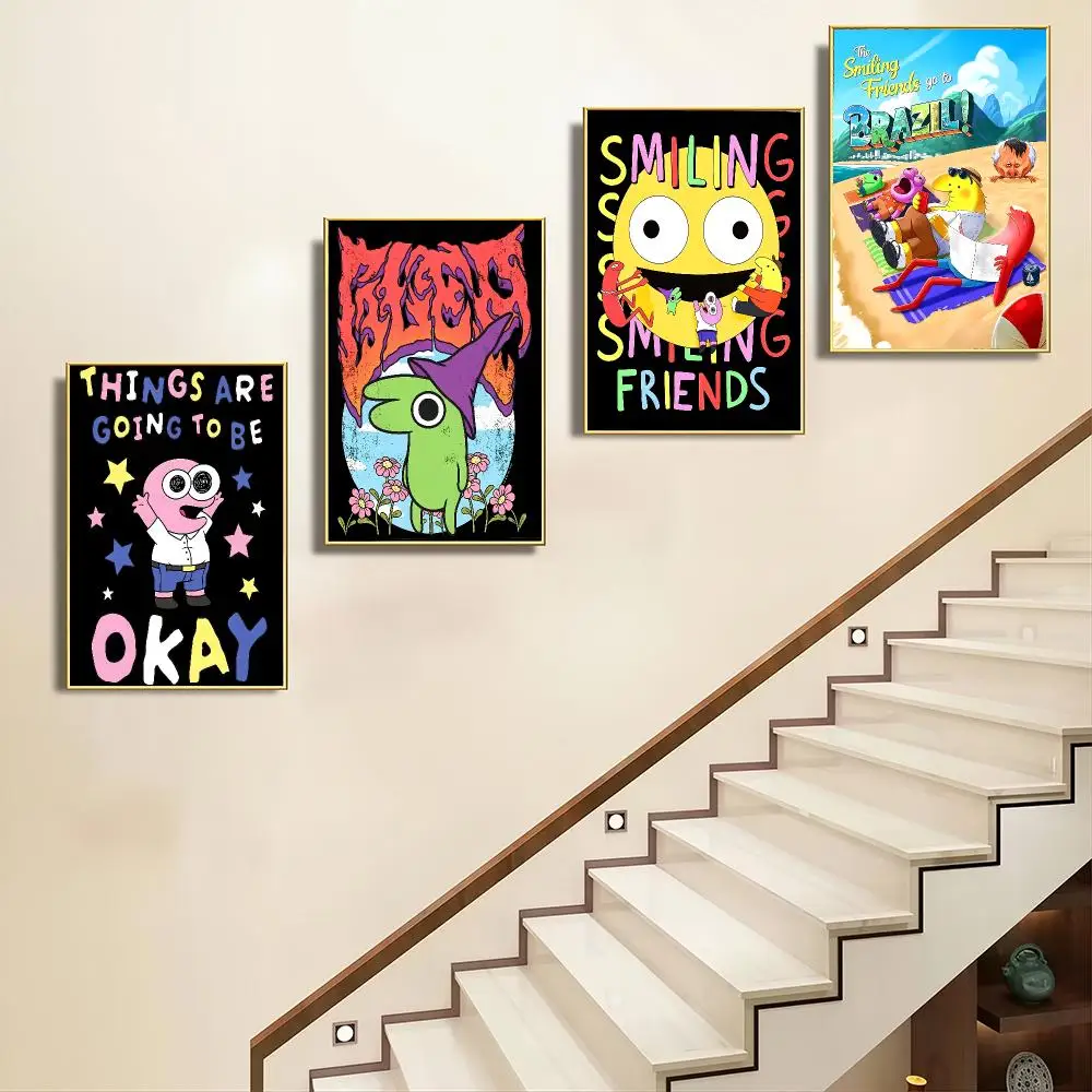 Cartoon Smiling S-Friends Poster Poster Artistic Stylish Wall Art For Home Office Bathroom‌ Decor Living