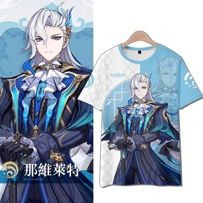 게임 Genshin Impact Neuvillette 코스프레 기모노 Neuvillette 의상 3D 프린트 하오리 망토 패션 파티 탑 streetwear 셔츠