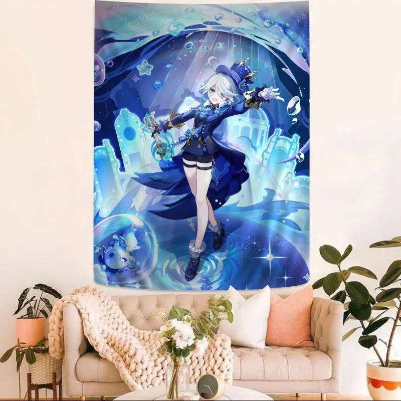 Furina G-Genshin I-Impact Anime Tapestry Indian Buddha Wall Decoration Witchcraft Bohemian Hippie Wall Hanging Sheets