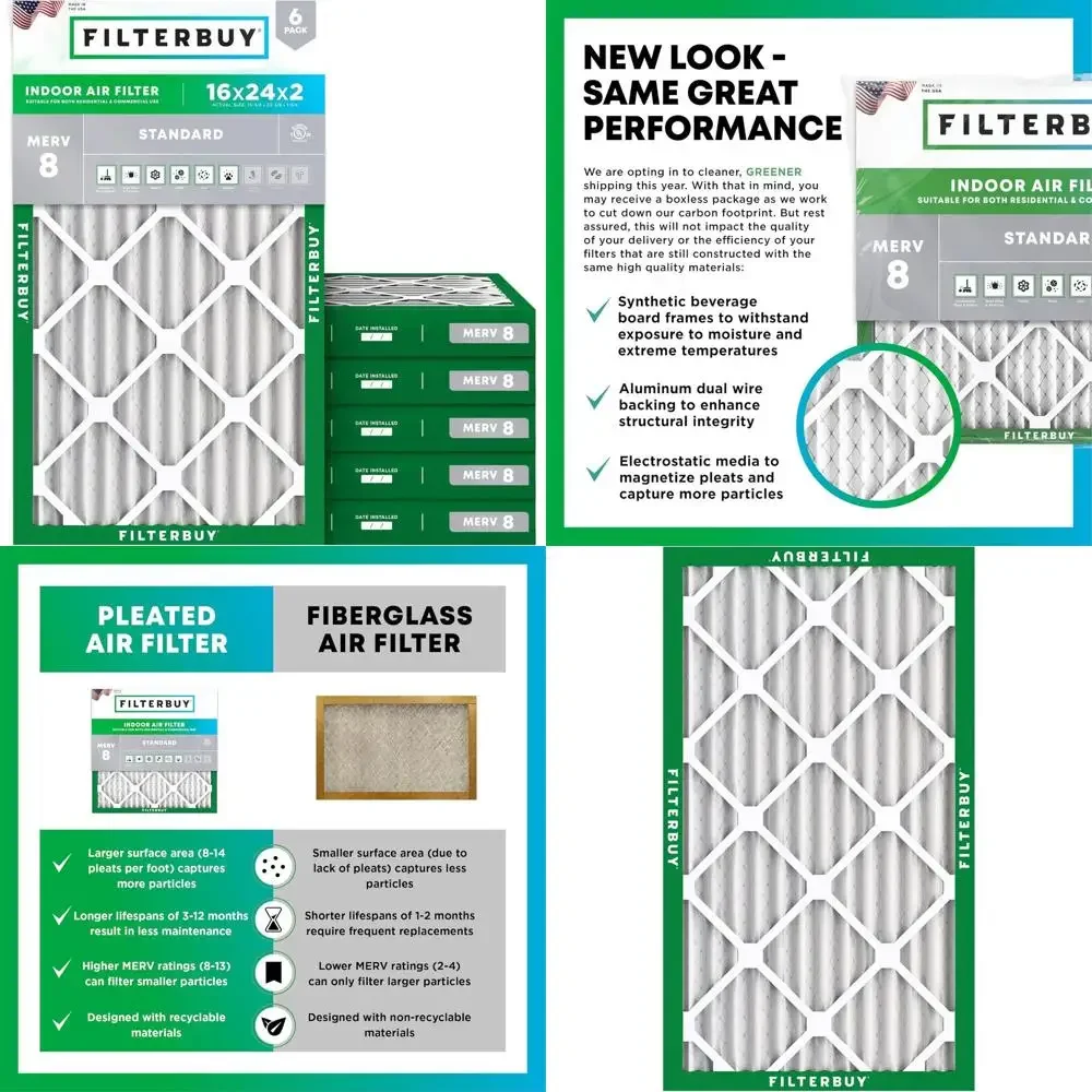 

6-Pack MERV 8 Pleated Air Filters - 15.38 x 23.38 x 1.75 for HVAC Systems - Dust & Allergy Relief