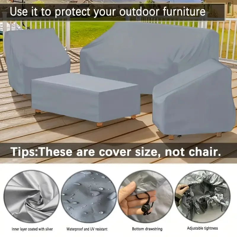 

Oxford Cloth Gray Black Table and Chair Cover Dustproof and Waterproof Outdoor Courtyard Garden Dust Cover Set of Four