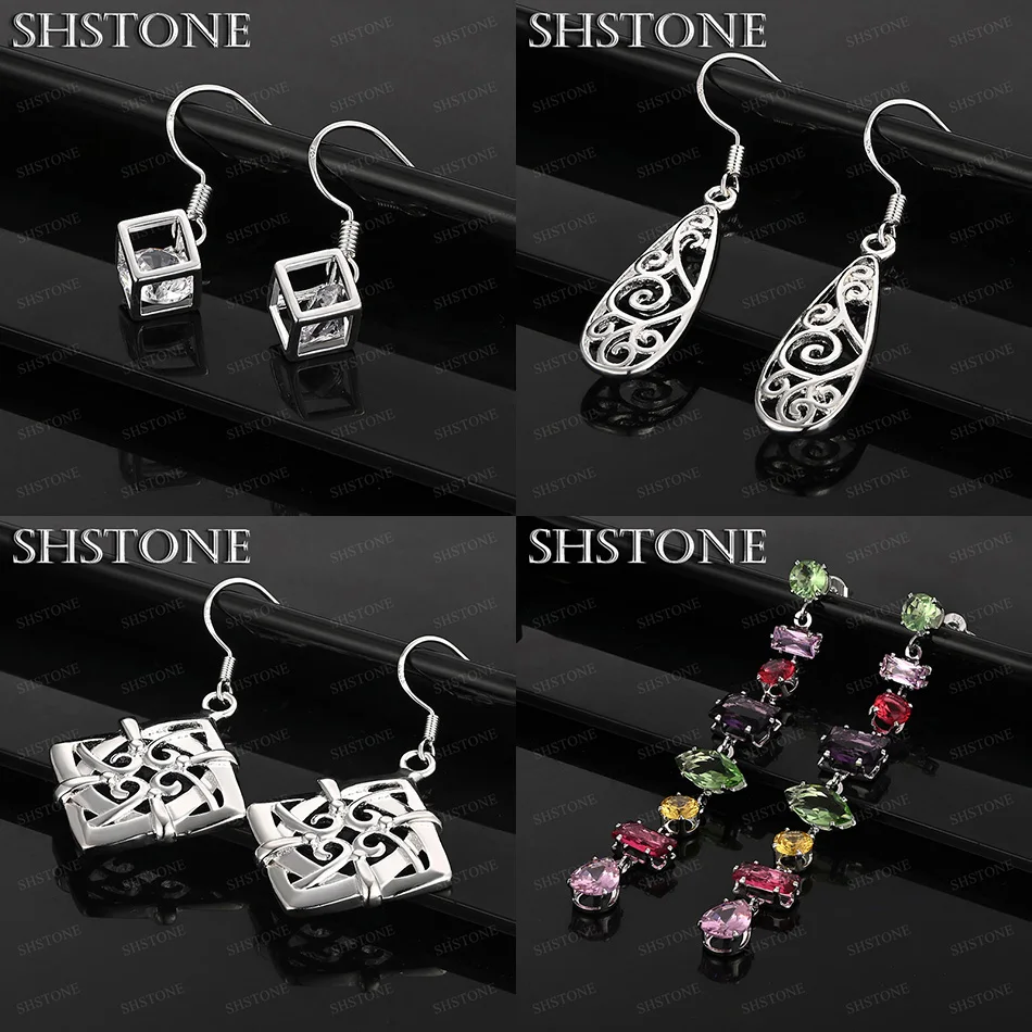 

Charm 925 Sterling Silver Hollow Water Drop Square Colored Zircon Drop Earrings Women Luxury Jewelry Christmas Party Gift