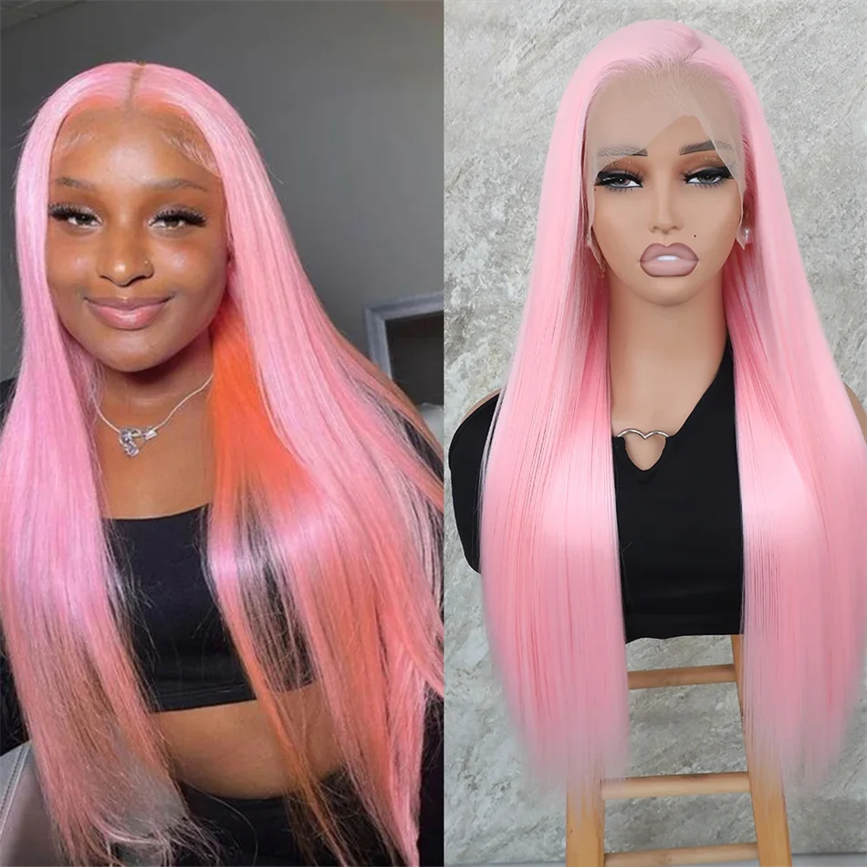 Pink Colored 13x4 Hd Lace Front Human Hair Straight Wigs 13x6 Hd Lace Frontal Wig 30 Inch Preplucked Human Hair Wigs for Women