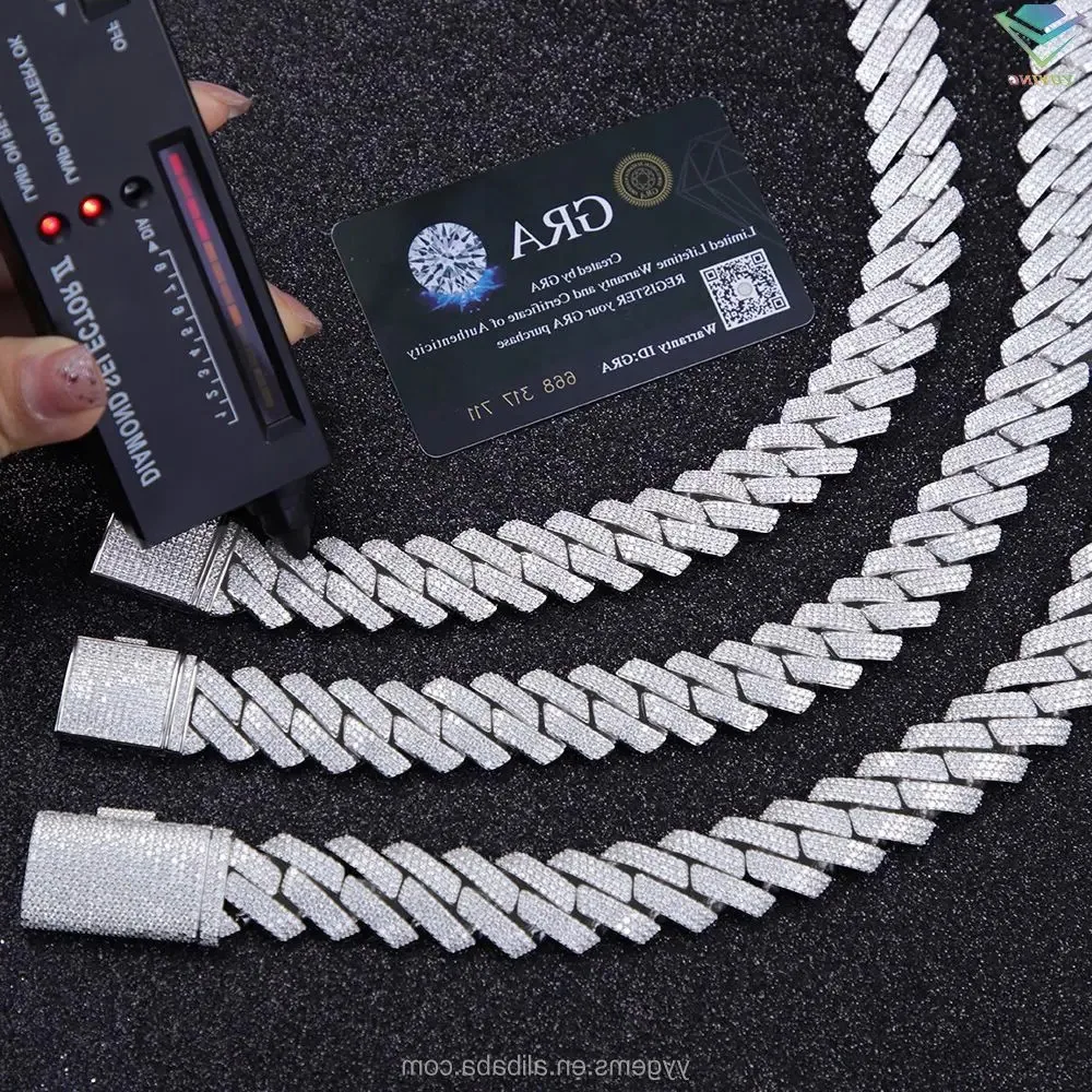 

Ювелирные изделия, ожерелья, браслеты, 3 ряда, 15 мм, 20 мм, бриллиант в стиле хип-хоп, кубинская цепочка с звеньями VVS, муассанит, стерлинговое серебро 925 пробы, золотая пластина