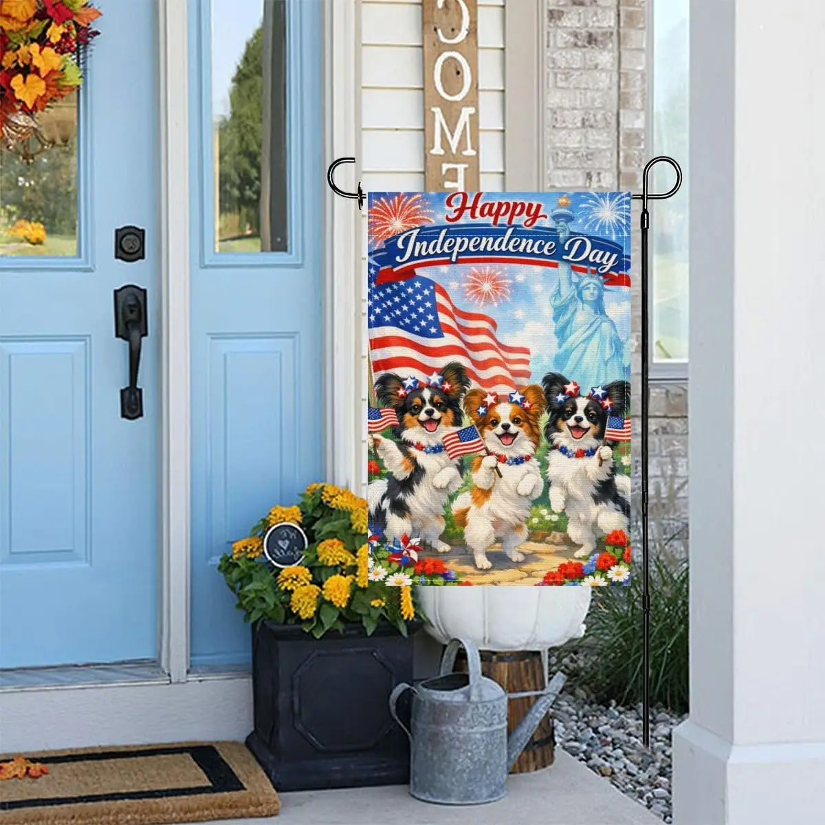 Independence Day Papillon Garden Flag 12x18Inch,Fun Cute Animals 4th of July Patriotic Outdoor Yard Flags,USA Flag Statue Li ZZM